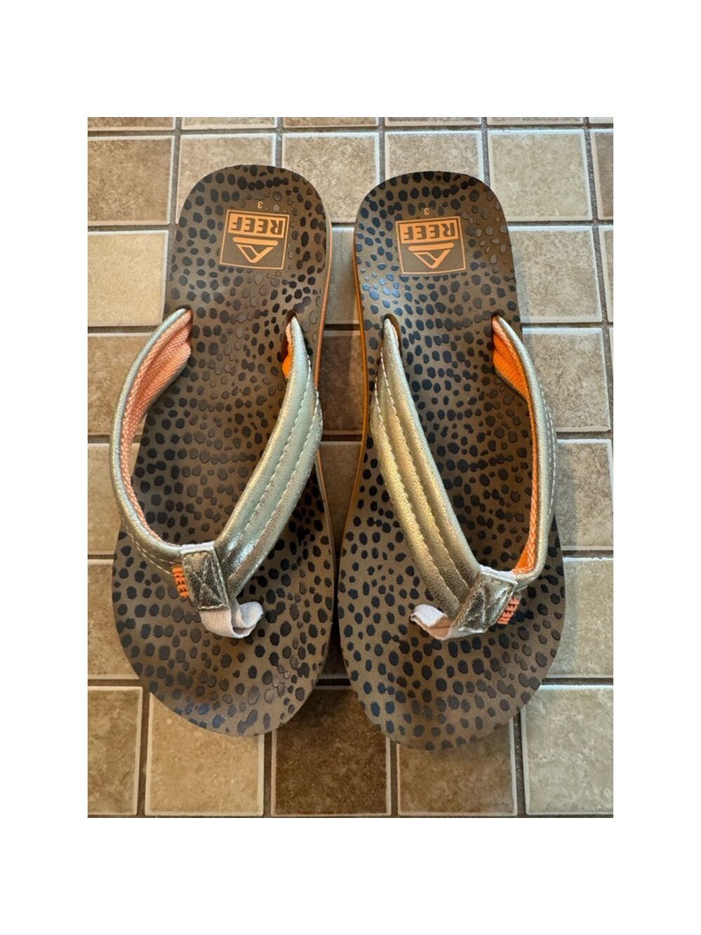 Girls Reef Flip Flops Size 3 Brown and Gold